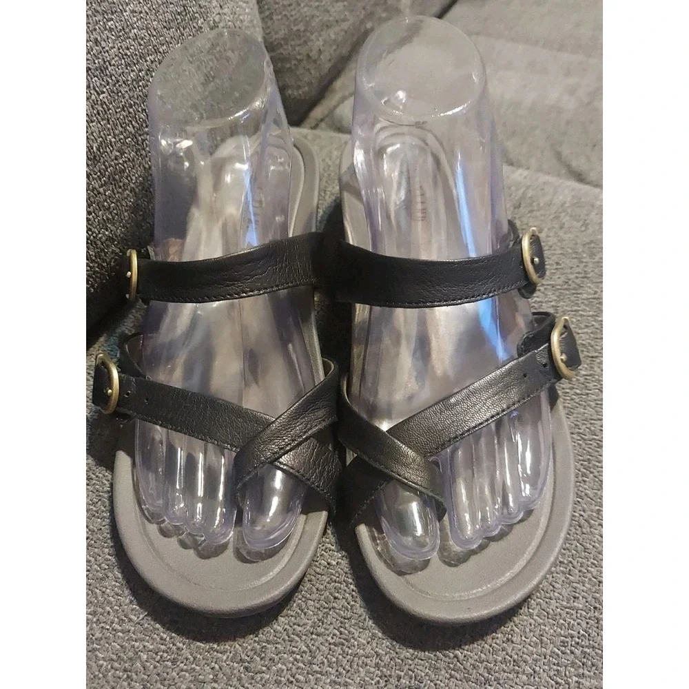 Eastland Hampton Slide Women Black Size 8M Strappy Sandal Toe Boho‎ Y2K Slip On